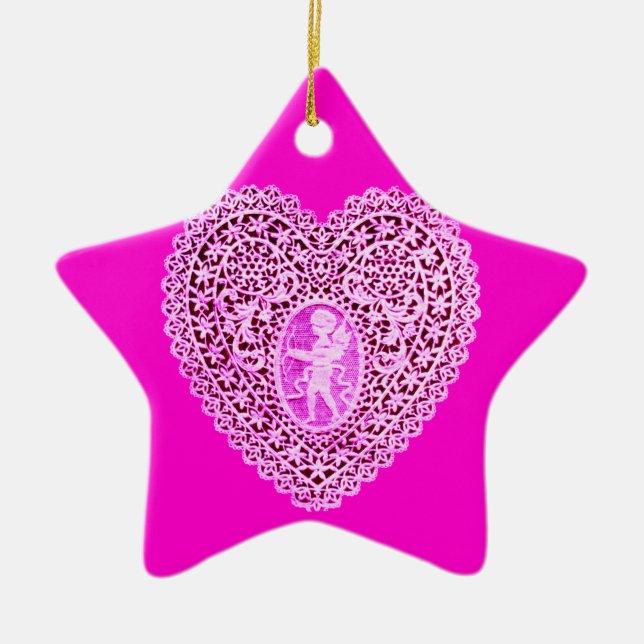 Ornement Étoile En Céramique LAMPE CUPIDE COEUR rose violet étoile (Devant)