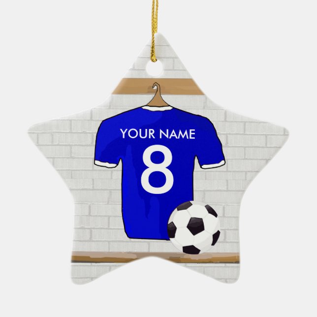 Ornement Étoile En Céramique Le football Jersey blanc bleu personnalisé du (Devant)