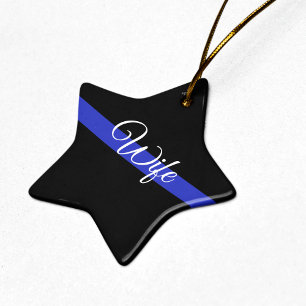 Ornement Étoile En Céramique Ligne Bleue Mince : Femme de police