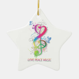 Ornement Étoile En Céramique Love Peace Music Splatter tournoie des fleurs oise