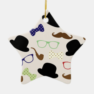 Ornement Étoile En Céramique Lunettes, Casquettes et moustache