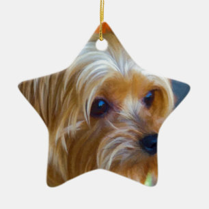 Ornement Étoile En Céramique Madame peinte Yorkshire Terrier