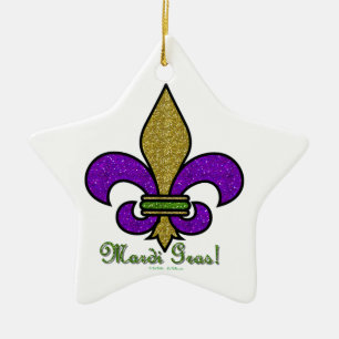 Ornement Étoile En Céramique Mardi Gras Fleur De Lis Coloré