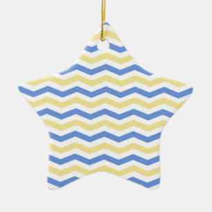 Ornement Étoile En Céramique Modern, trendy, elegant blue and yellow chevron