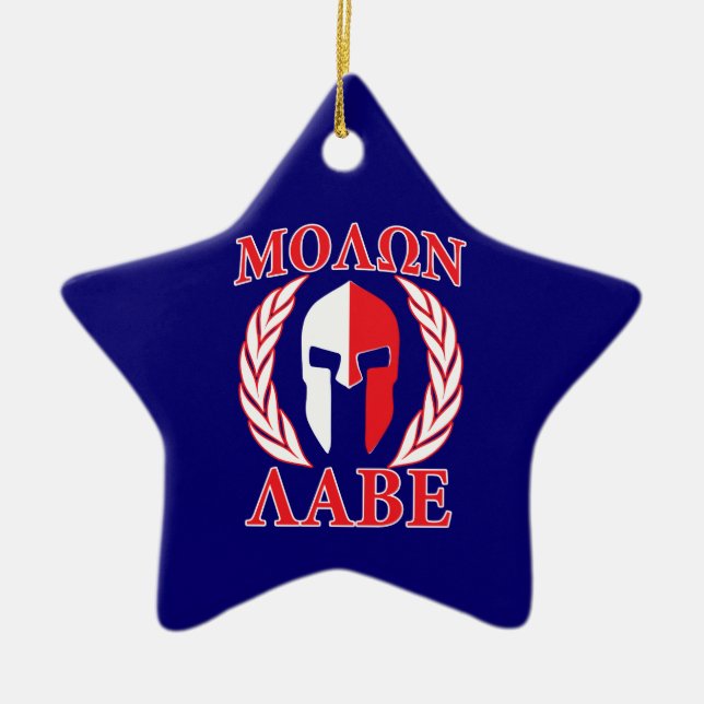 Ornement Étoile En Céramique Molon Labe Spartan Mask Laurels Marine Blue (Devant)