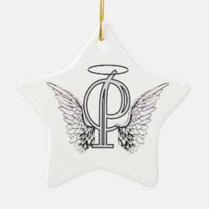 Ornement Étoile En Céramique Monogramme initial de la lettre P avec des ailes