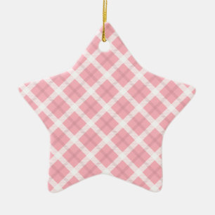 Ornement Étoile En Céramique Motif Tartan Rose Et Blanc