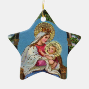 Ornement Étoile En Céramique Nativité avec Madonna et l'enfant