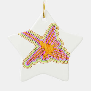 Ornement Étoile En Céramique Nazca Lignes Colibri Avec Effet Papier Rincé