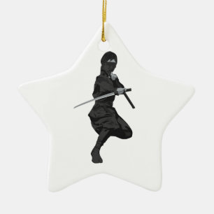 Ornement Étoile En Céramique Ninja dans la position de combat tenant l'épée de
