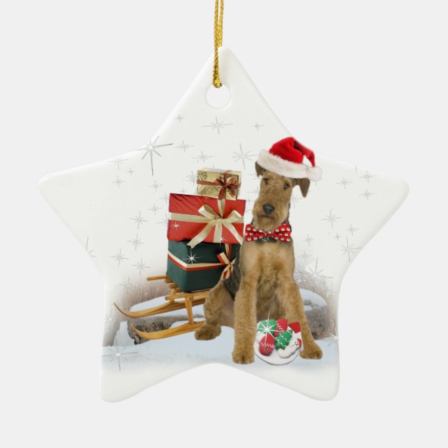 Ornement Étoile En Céramique Noël d'Airedale Terrier (Devant)