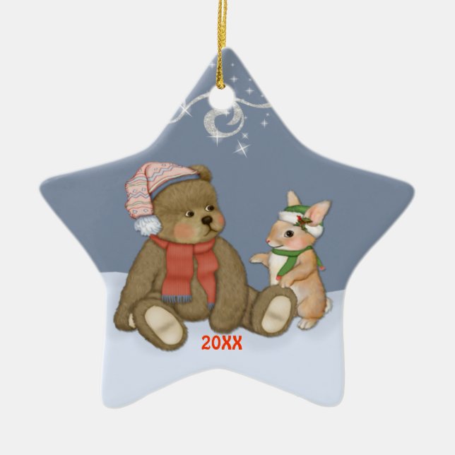 Ornement Étoile En Céramique Noël de neige Teddy (Devant)