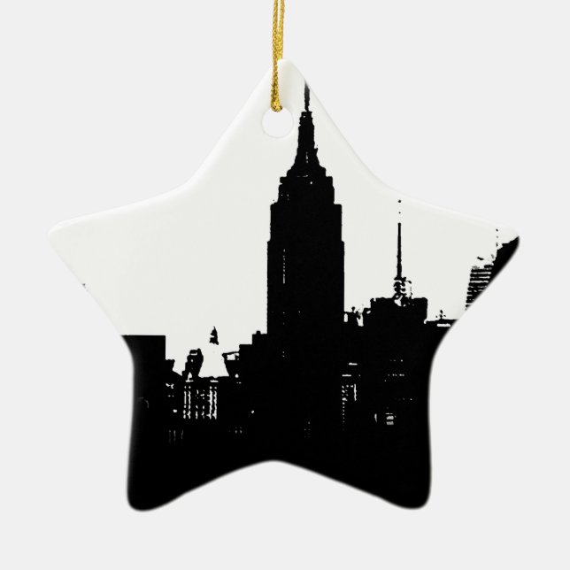 Ornement Étoile En Céramique Noir blanc New York Silhouette (Devant)