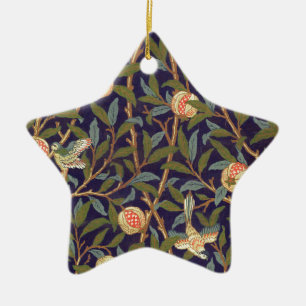 Ornement Étoile En Céramique Oiseau et grenade William Morris