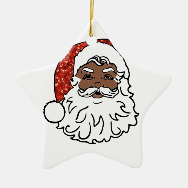 Ornement Étoile En Céramique paillettes noir santa claus (Devant)