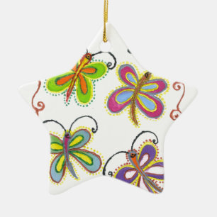 Ornement Étoile En Céramique Papillon