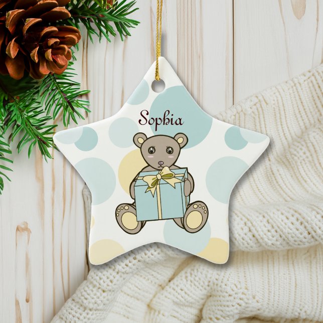 Ornement Étoile En Céramique Pastel Blue and Yellow Cute Teddy Bear (Créateur téléchargé)