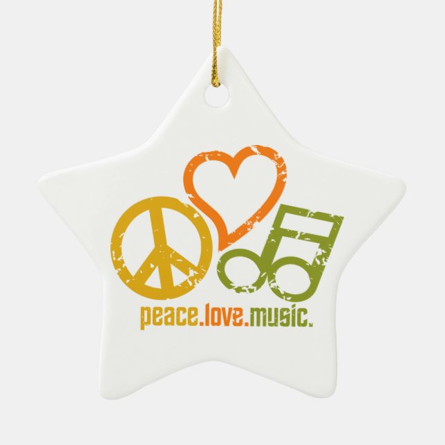 Ornement Étoile En Céramique Peace Love Music ornament, personnalisable (Devant)