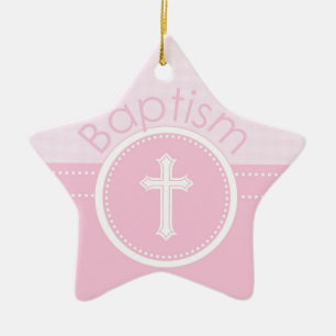 Ornement Étoile En Céramique Personnalisable, fille rose enfant de Dieu Baptême