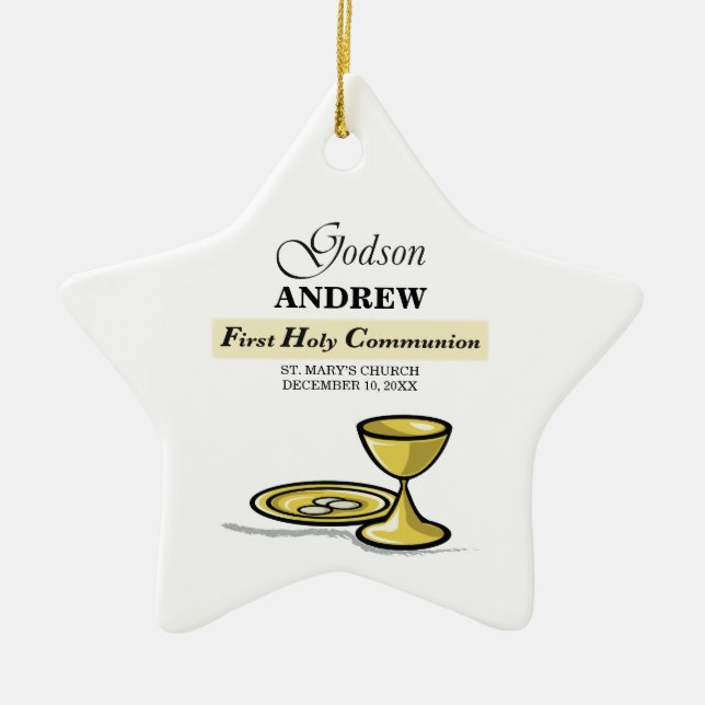 Ornement Étoile En Céramique Personnalisable, Godson First Communion Chalice (Devant)