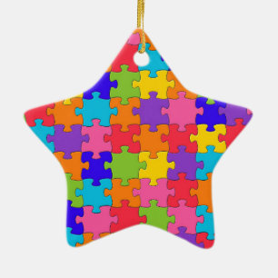 Ornement Étoile En Céramique Pièces de puzzle colorées Jigsaw Joyeux Puzzler