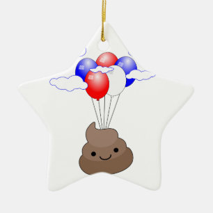 Ornement Étoile En Céramique Poo Emoji Voler Avec Ballons