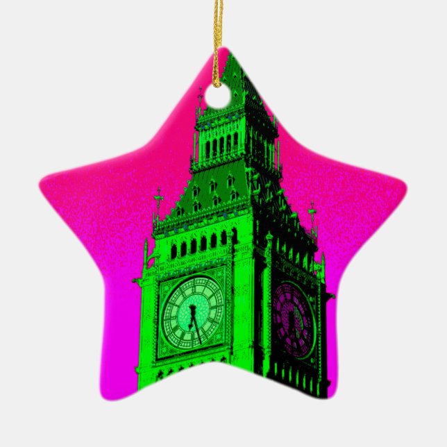 Ornement Étoile En Céramique Pop Art Big Ben Londres Voyage rose Vert (Devant)