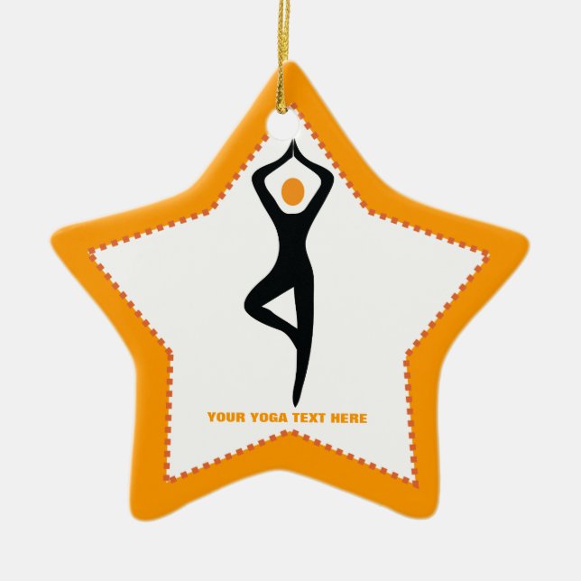 Ornement Étoile En Céramique Pose de yoga noir, orange personnalisé (Devant)