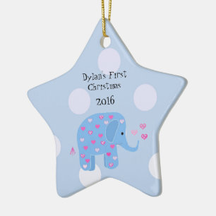 Ornement Étoile En Céramique Premier Noël de l'éléphant bleu