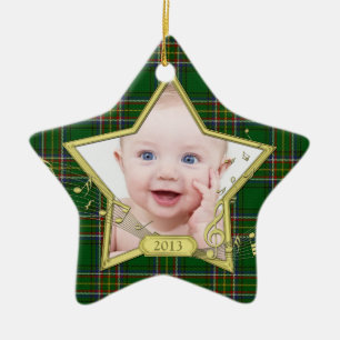 Ornement Étoile En Céramique Première photo de Noël de bébé Star Tartan irlanda