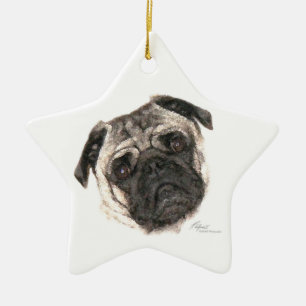 Ornement Étoile En Céramique Pug Face Star