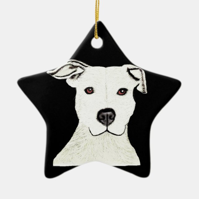 Ornement Étoile En Céramique Race de chien de Pitbull (Devant)