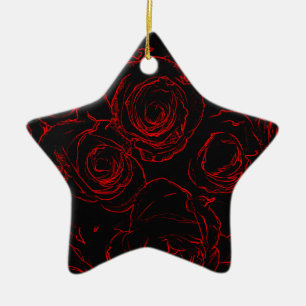Ornement Étoile En Céramique Red Roses Arrière - plan noir