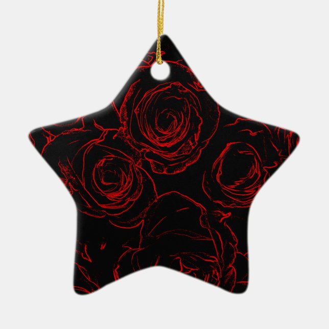 Ornement Étoile En Céramique Red Roses Arrière - plan noir (Devant)
