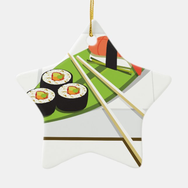 Ornement Étoile En Céramique Repas de sushi (Devant)