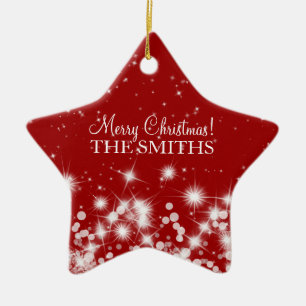 Ornement Étoile En Céramique Rouge rouge d'étincelle élégante d'hiver de Joyeux