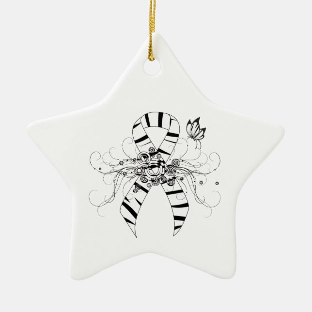 Ornement Étoile En Céramique Ruban d'impression Zebra avec papillon (Devant)