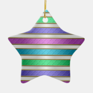 Ornement Étoile En Céramique Rubans multicolores en bleu rose violet