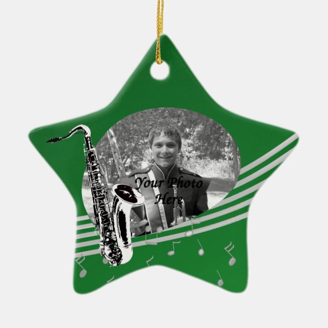 Ornement Étoile En Céramique Saxophone Music Photo Green (Devant)