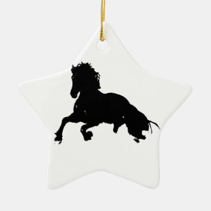 Ornement Étoile En Céramique Silhouette du cheval blanc noir