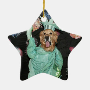 Ornement Étoile En Céramique Statue de golden retriever de la liberté