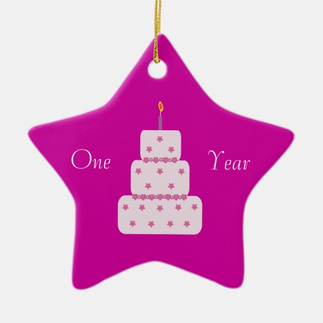 Ornement Étoile En Céramique Un rose personnalisable de gâteau d'anniversaire (Devant)