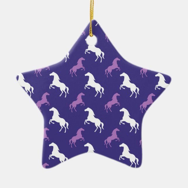 Ornement Étoile En Céramique Violet Violet & Cheval Blanc; Equestre (Devant)