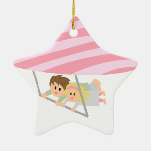 Ornement Étoile En Céramique Vol mignon de couples sur un deltaplane en forme