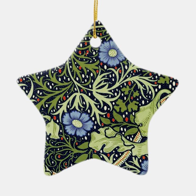 Ornement Étoile En Céramique William Morris Fleur d'antiquité aux algues marine (Devant)