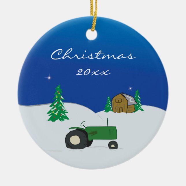 Ornement fait sur commande de tracteur et de Noël (Devant)