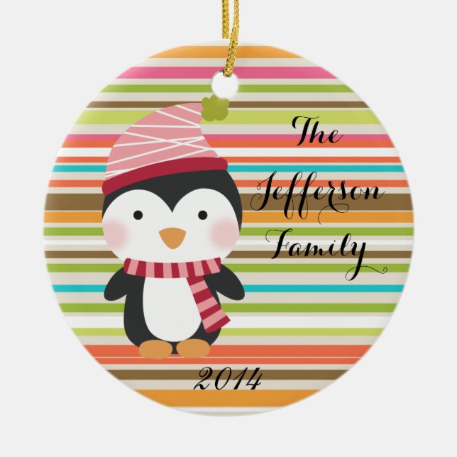 Ornement familial de pingouins de Noël personnalis (Devant)