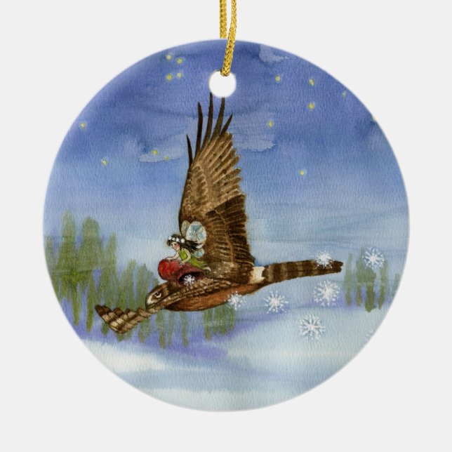 Ornement féerique de Noël de faucon (Devant)