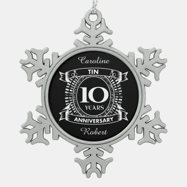 Ornement Flocon De Neige 10e anniversaire du mariage étain (Devant)