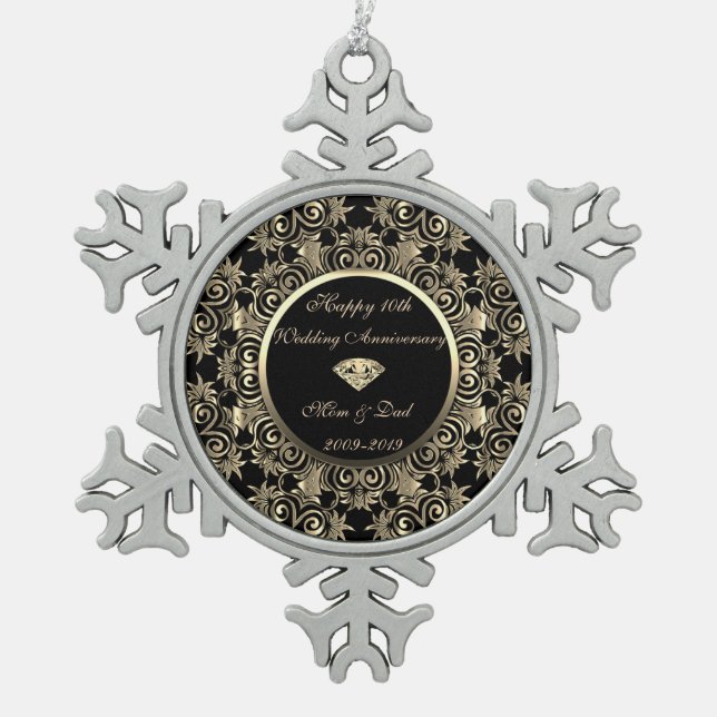 Ornement Flocon De Neige 10e anniversaire du Mariage Gold Diamond (Devant)